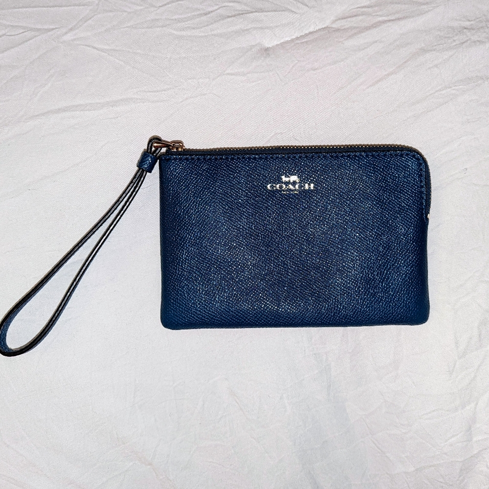 Coach corner zip wristlet, midnight blue